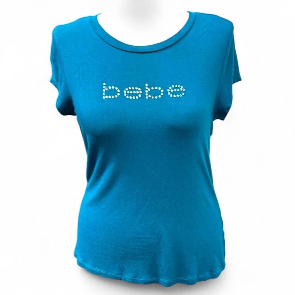 Y2K Bebe Blue Rhinestone Logo Baby Tee